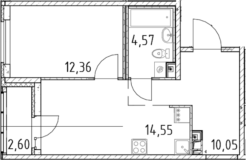 1-комнатная квартира 41.53 м², 5/17 эт., ЖК «Город Первых»